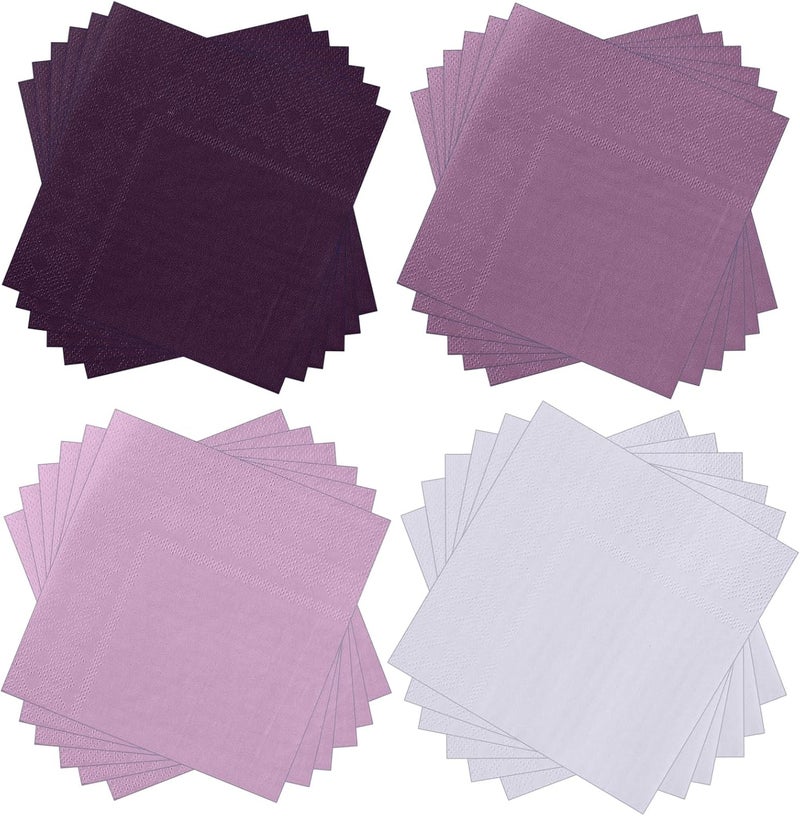 Layhit 100 Pcs Cocktail Napkins Disposable Beverage Napkins Square Paper Dessert Tissue for Valentine's Day Wedding Birthday Party Supplies(Purple Series,5 x 5 Inch) - Image 1